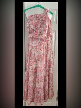 Azazie Pink Floral Chiffon One-Shoulder Dress